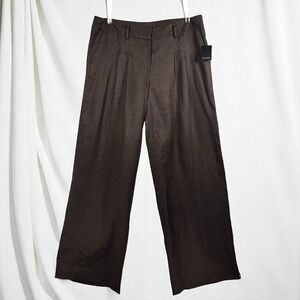 Tahari Susanna Pants Women's Size 10 Briar Brown 100% Linen Wide Leg Pockets NWT